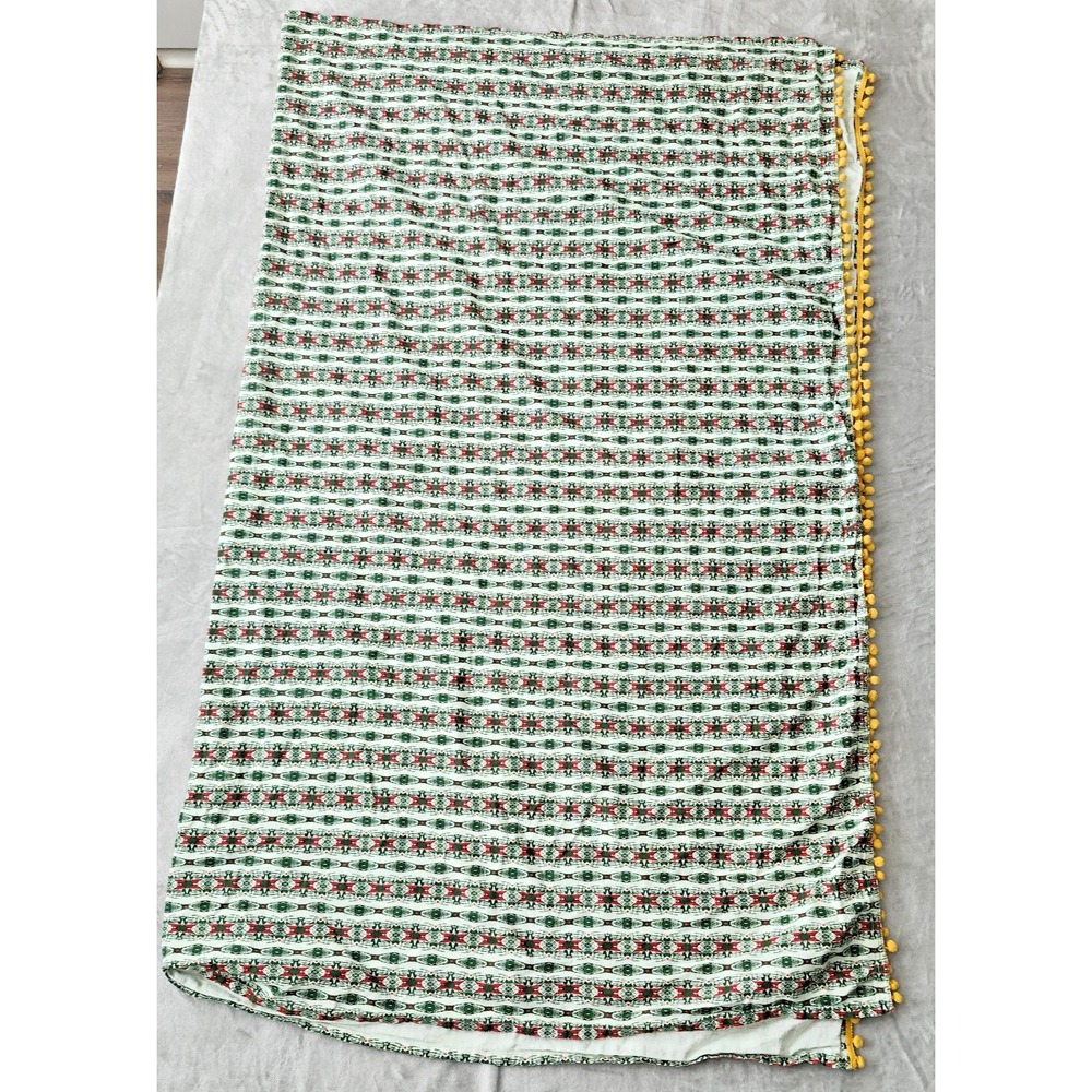 Opalhouse Jungalow 120"x60" Cotton Lucia Tablecloth Green Red Yellow Pom Poms
